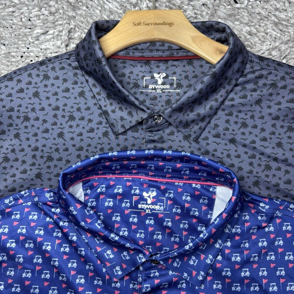 DTWOOO Polo Shirt Lot Of Two Mens XL Graphic Print Golf Stretch Summer Preppy